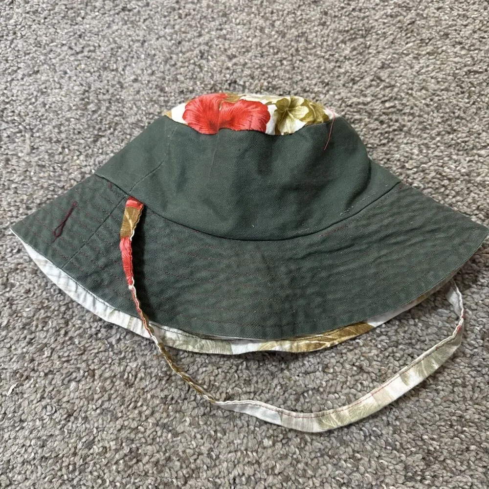 Baby Bucket Hat Cap Bonnet with‎ Chin Strap Hawaiian Floral Aloha reversible